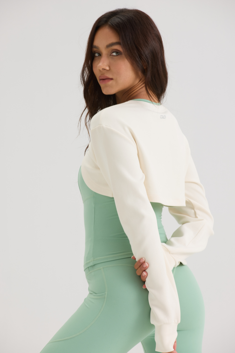 Asymmetric Cropped Cover in Soft White