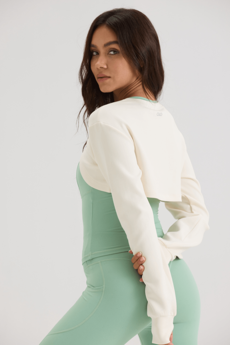 Asymmetric Cropped Cover in Soft White - Inner Glö Apparel