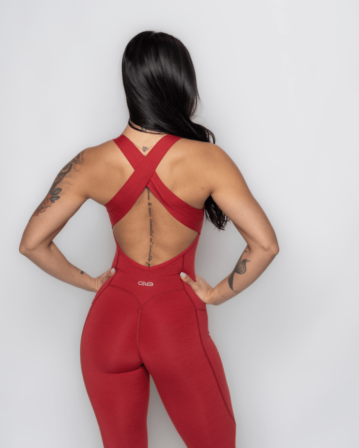 Twist Invisible Scrunch Bodysuit with Pockets in Ruby Red - Inner Glö Apparel