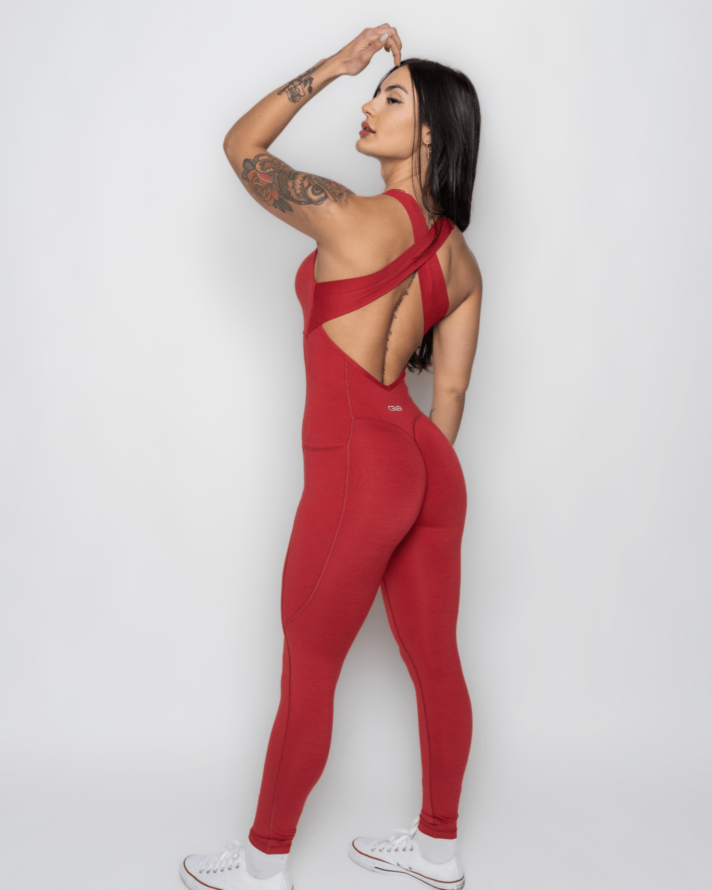 Twist Invisible Scrunch Bodysuit with Pockets in Ruby Red - Inner Glö Apparel