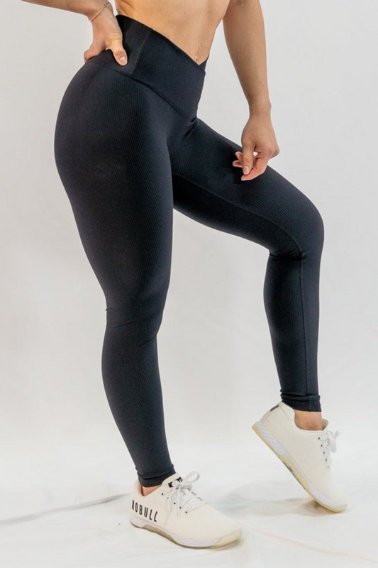 Ribbed Cross Legging in Black