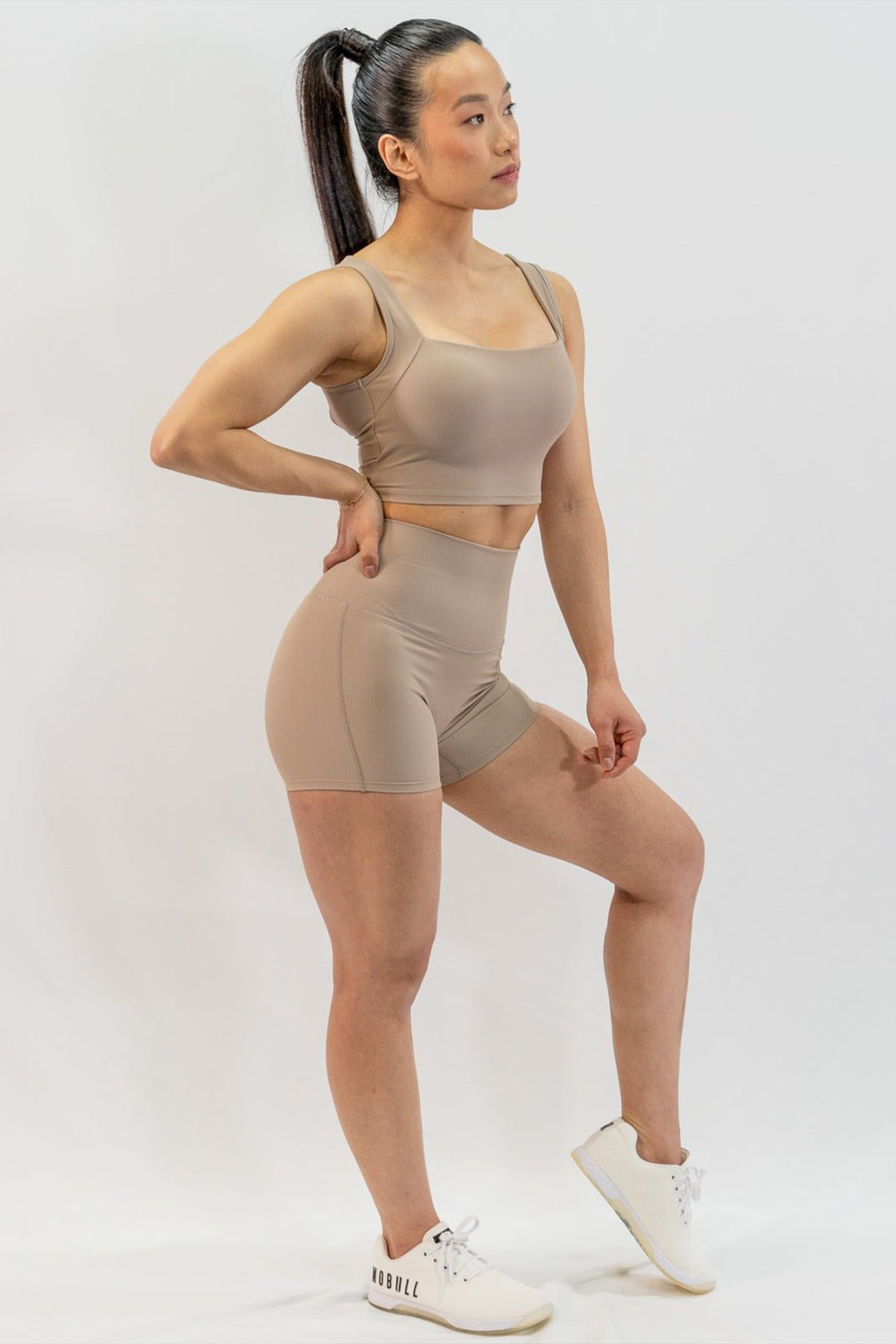 Ribbed Open Back Cropped Tank in Chai