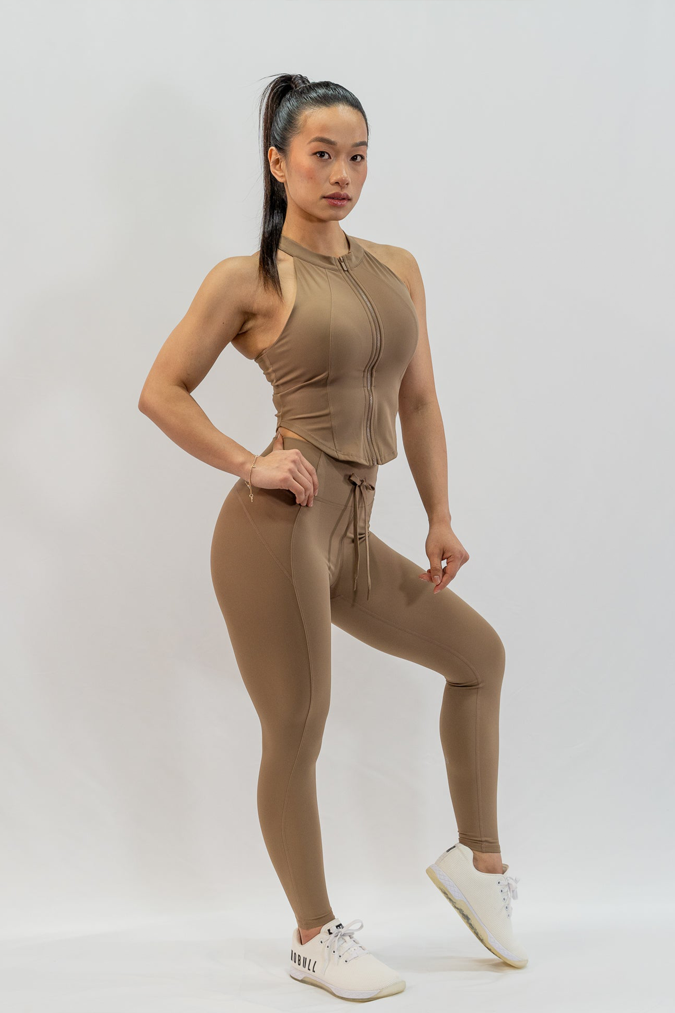 Drawstring High Impact Leggings in Almond - Inner Glö Apparel