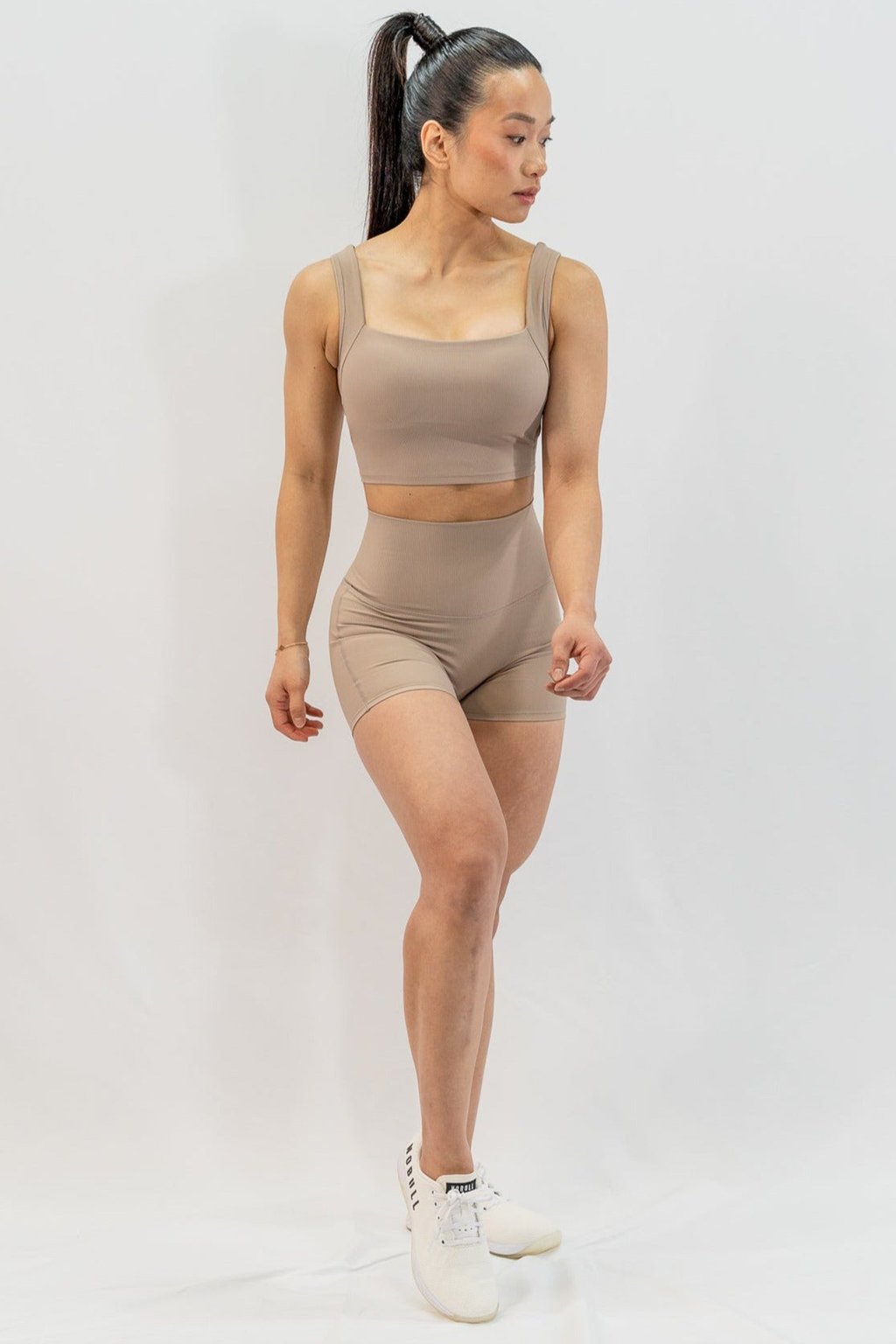 Ribbed Open Back Cropped Tank in Chai