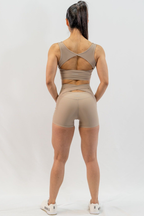Ribbed Open Back Cropped Tank in Chai