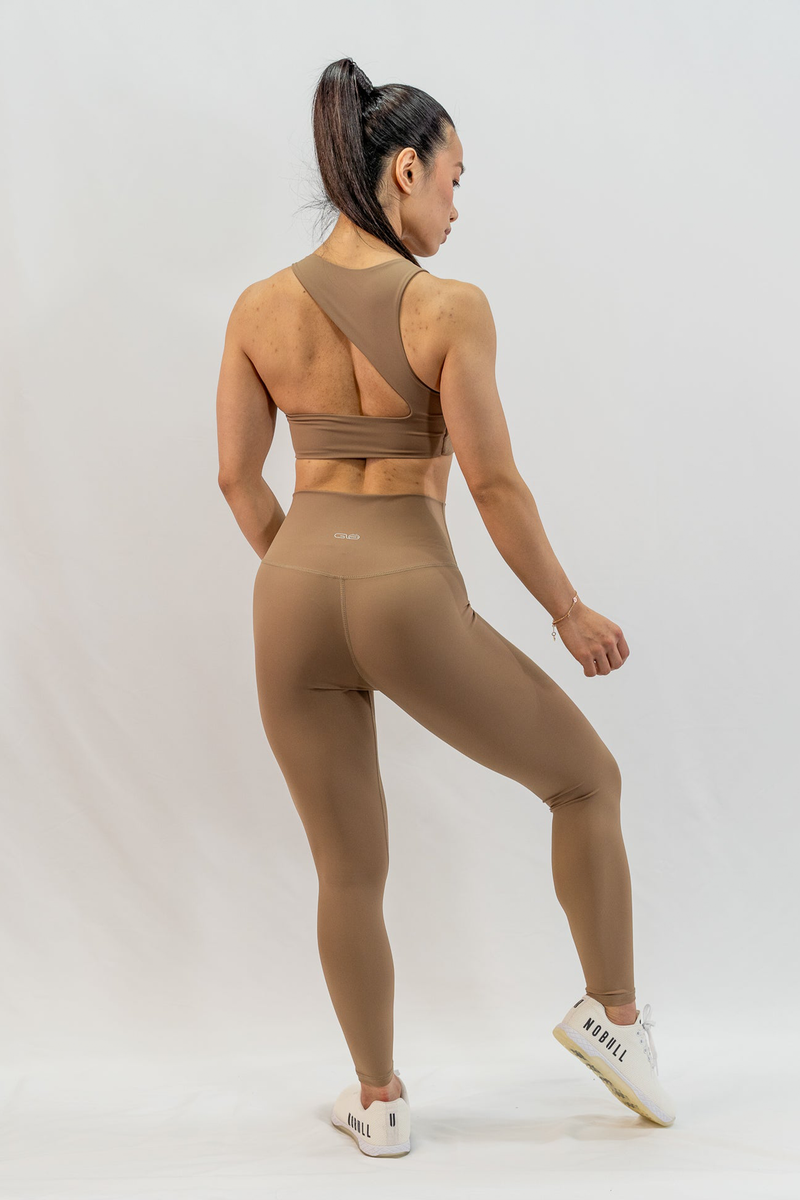 Dynamic Asymmetric Cut Sports Bra in Toffee