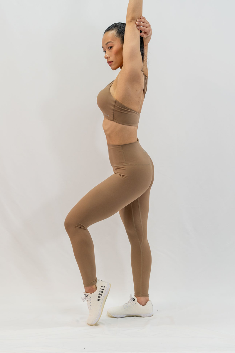 Dynamic Asymmetric Cut Sports Bra in Toffee