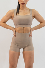 Ribbed Cross Back Shorts in Chai