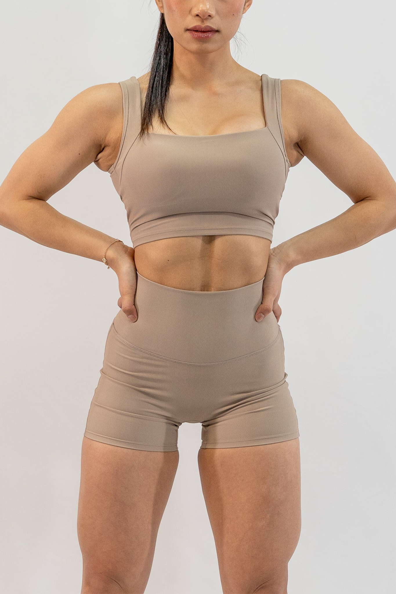 Ribbed Cross Back Shorts in Chai