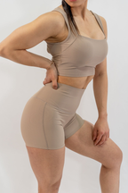 Ribbed Open Back Cropped Tank in Chai