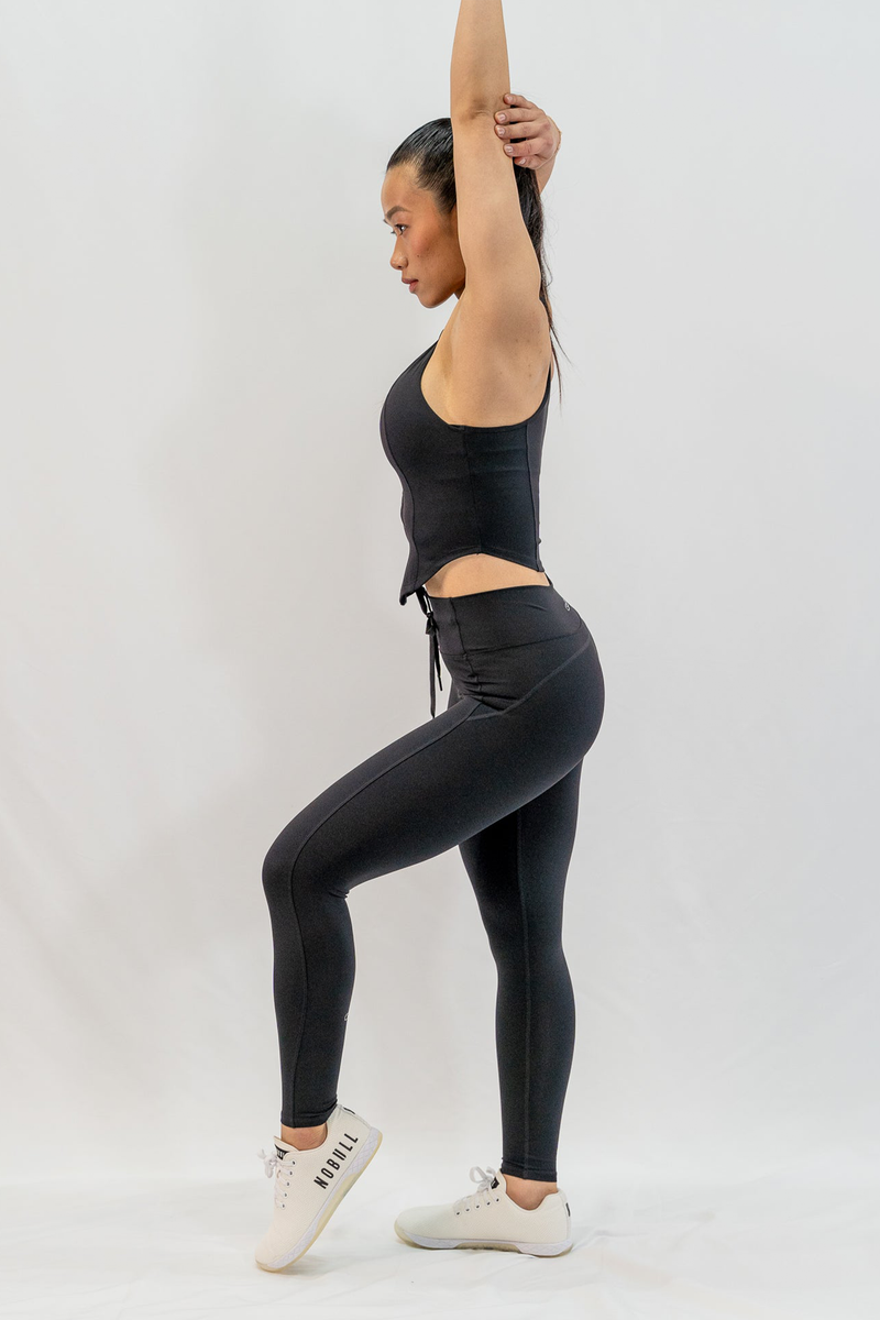 Drawstring High Impact Leggings in Black