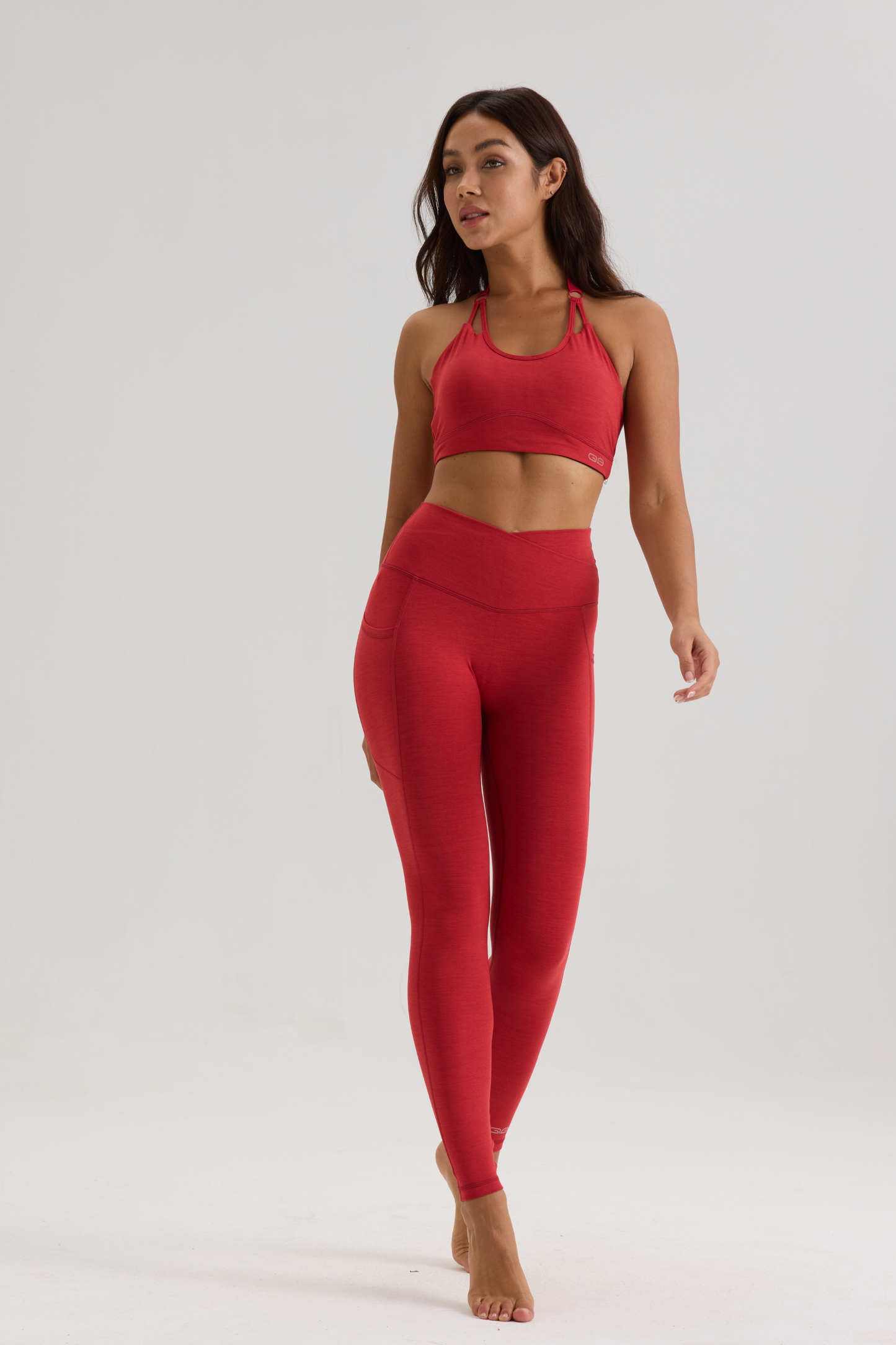 Bliss Cross Invisible Scrunch Leggings with Pockets in Ruby Red