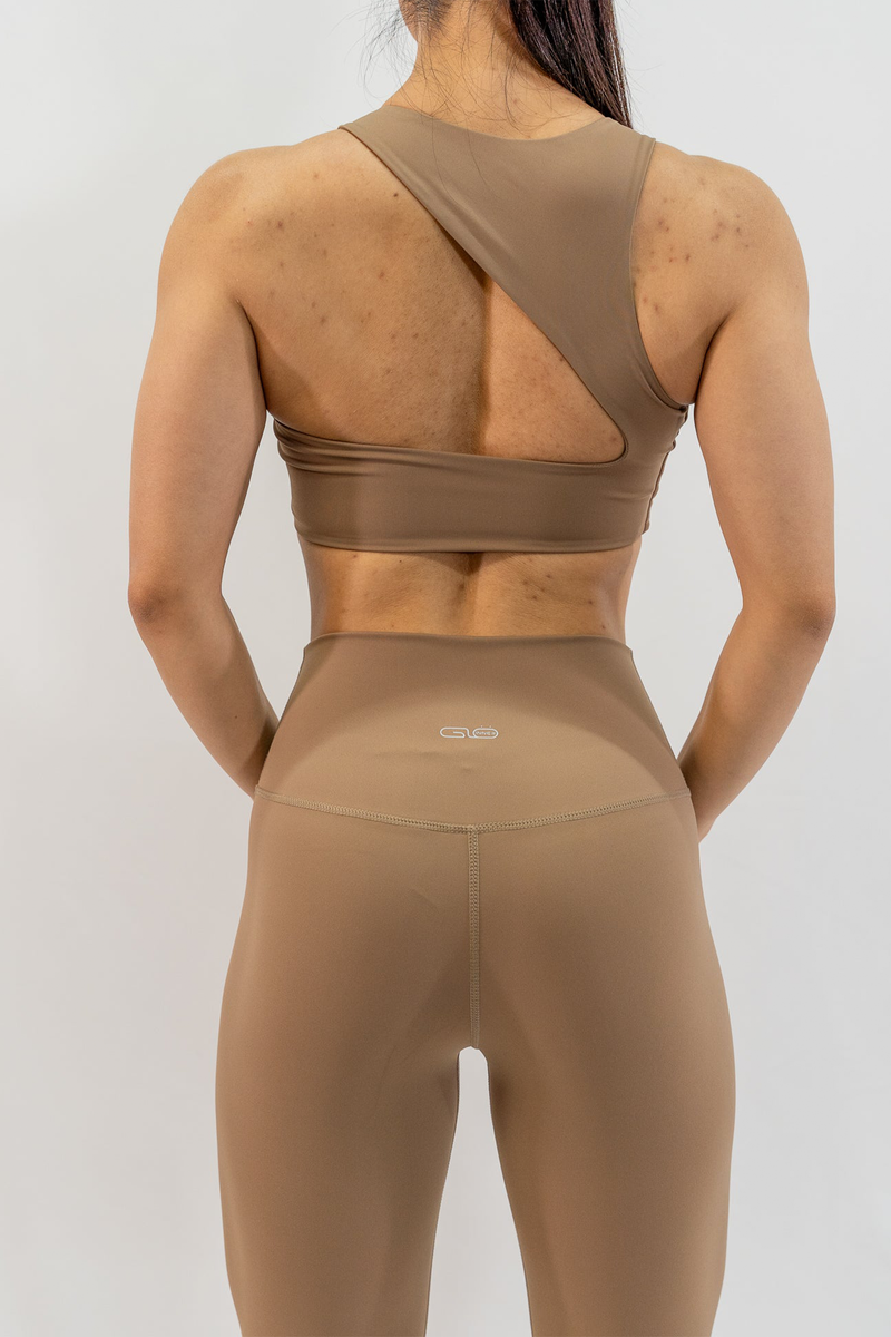 Dynamic Asymmetric Cut Sports Bra in Toffee