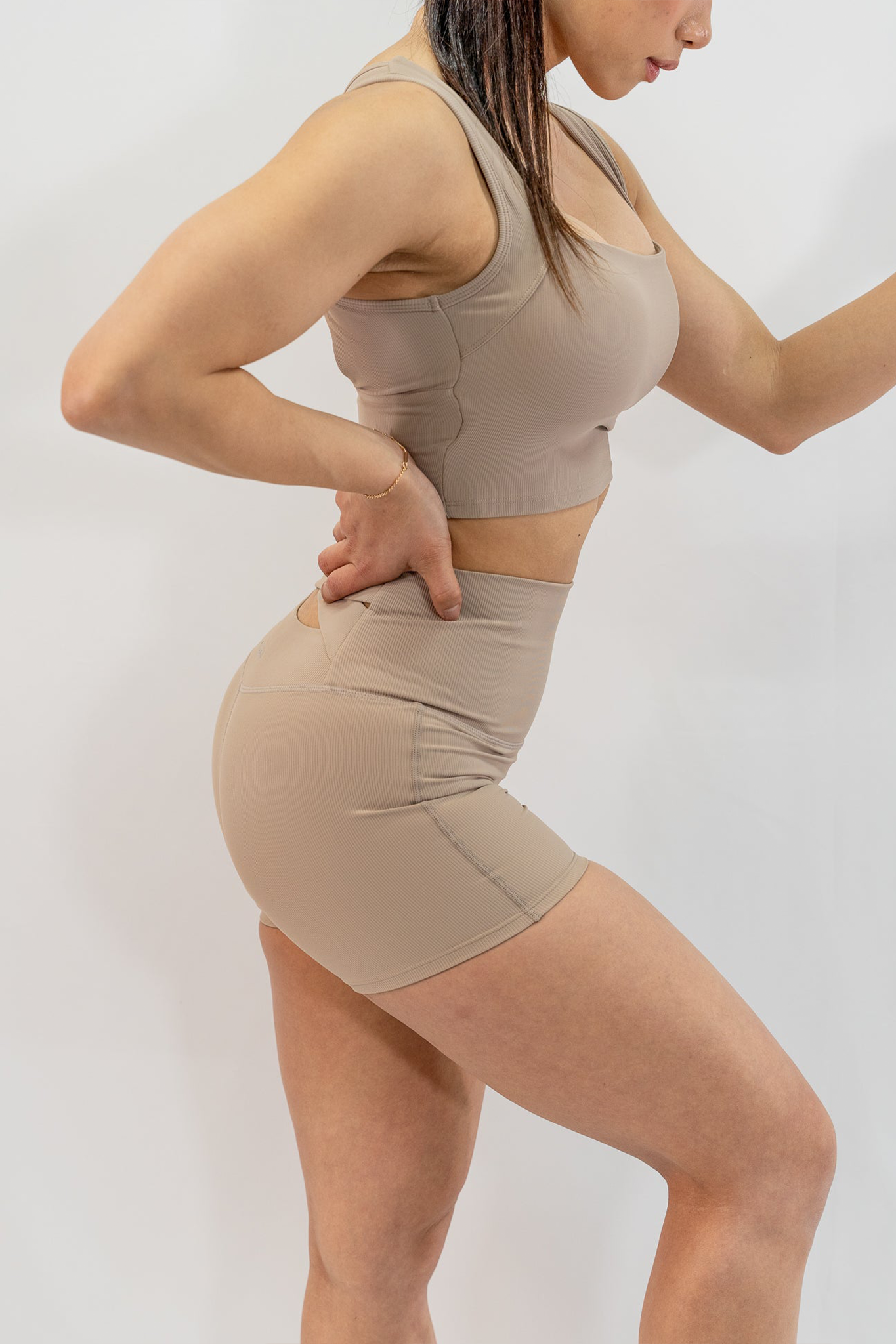 Ribbed Open Back Cropped Tank in Chai