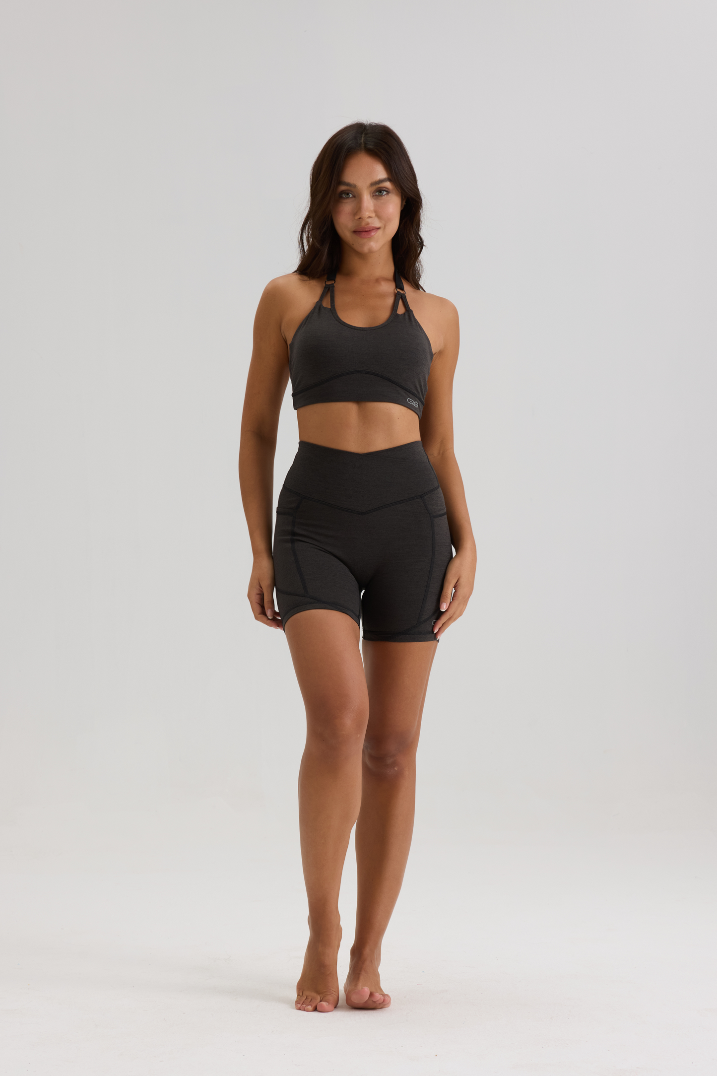 Bliss Cross Invisible Scrunch Shorts with Pockets in Black