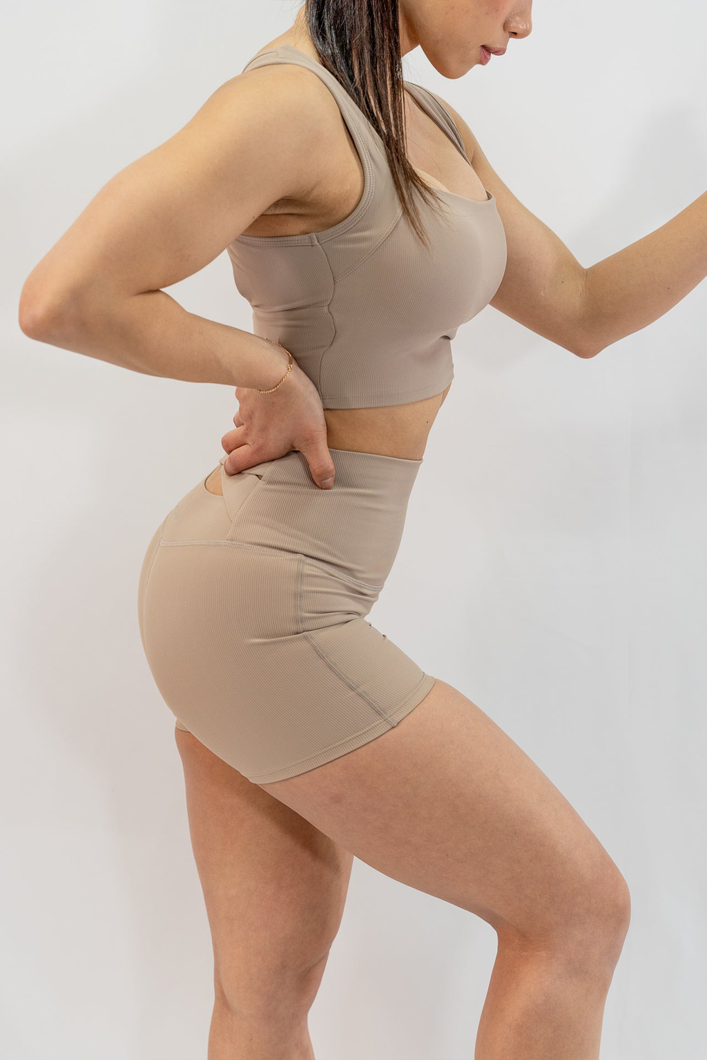 Ribbed Cross Back Shorts in Chai