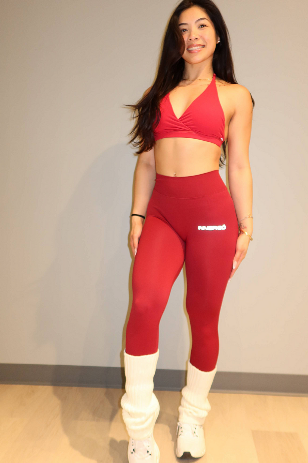 Ease Halter Sports Bra in Cherry Red
