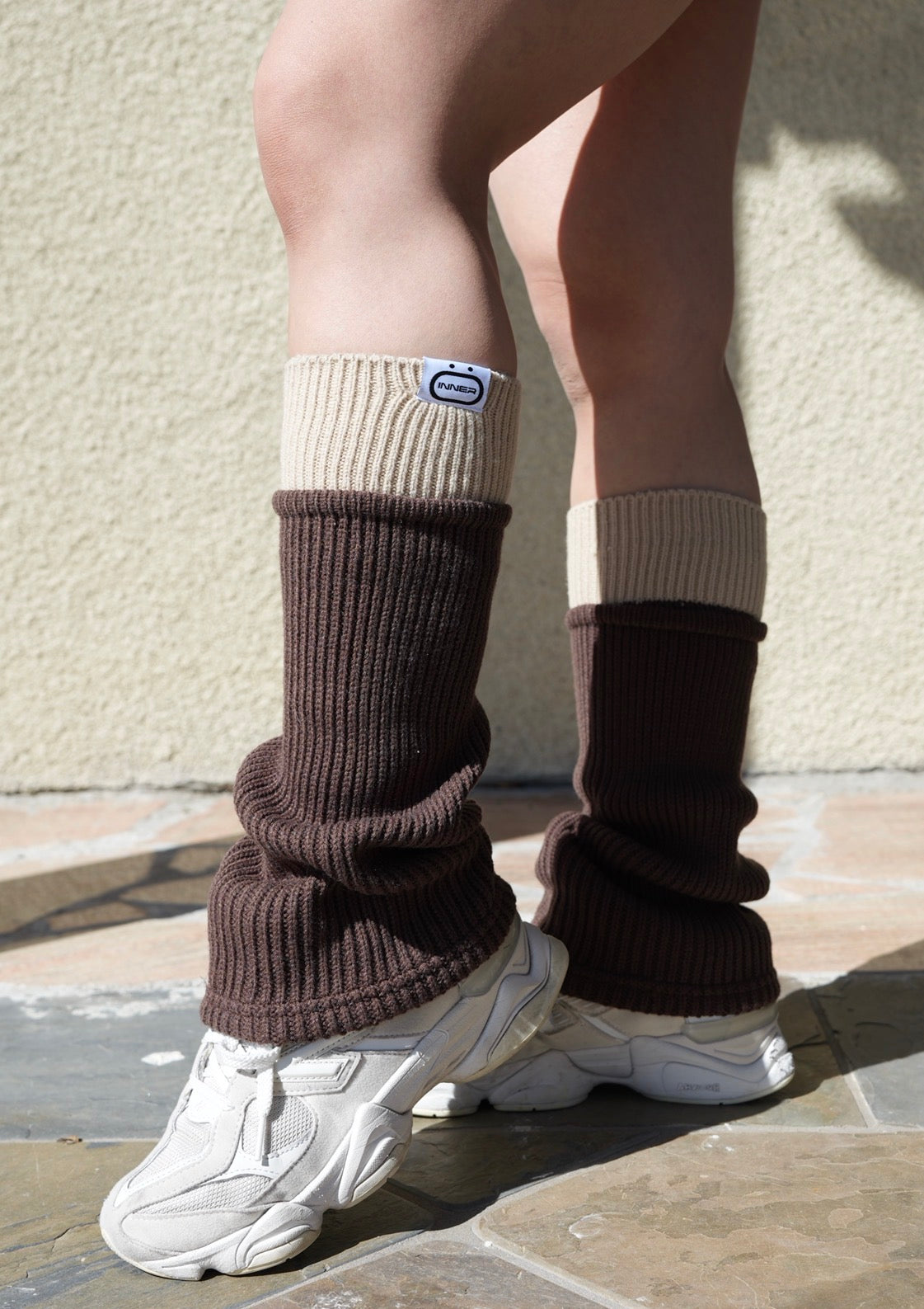 Two Toned Leg Warmer in Coffee Cream