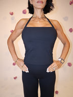 Hip Length Halter Tank in Vanilla Cream
