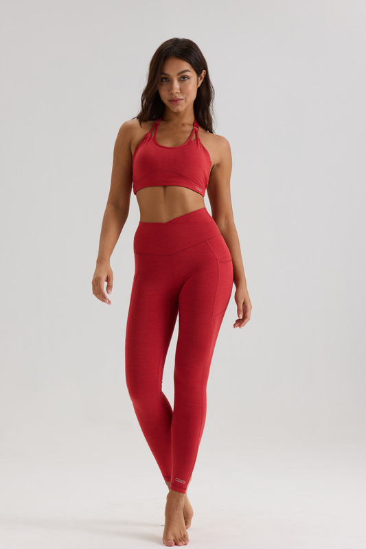 Bliss Cross Contour Legging in Ruby Red