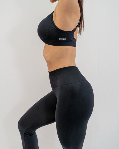 Glo V Cross Black Sports Bra in Black