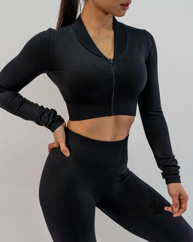 Glo Cropped Zipped Jacket in Black