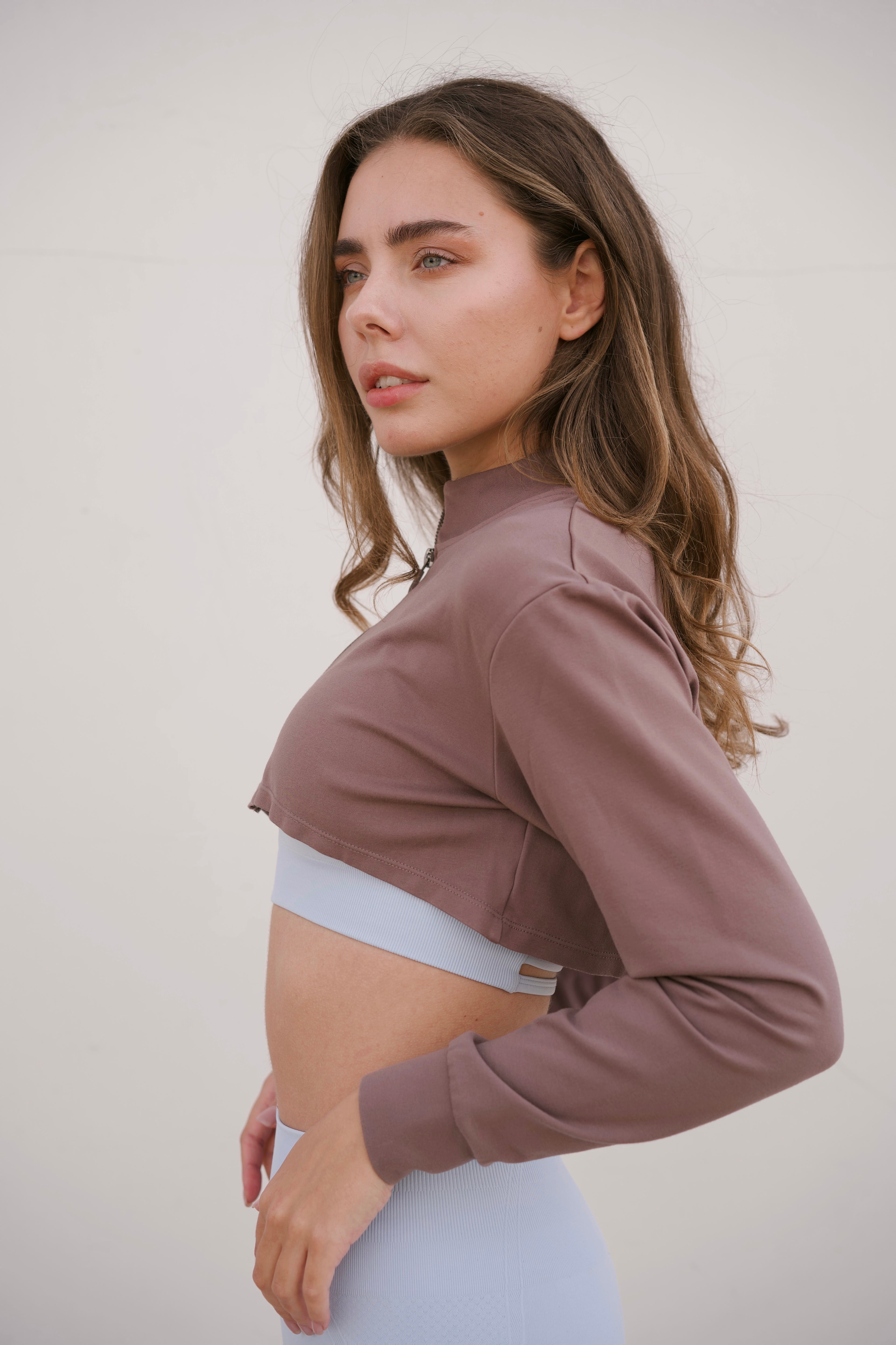 Cropped Full Zip Jacket in Hazel Brown - Inner Glö Apparel
