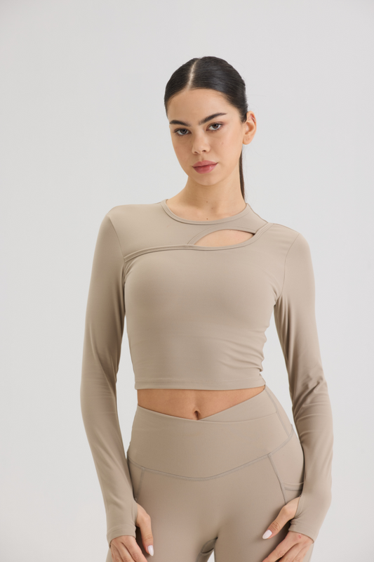 Cut Out Long Sleeve in Soft Sand