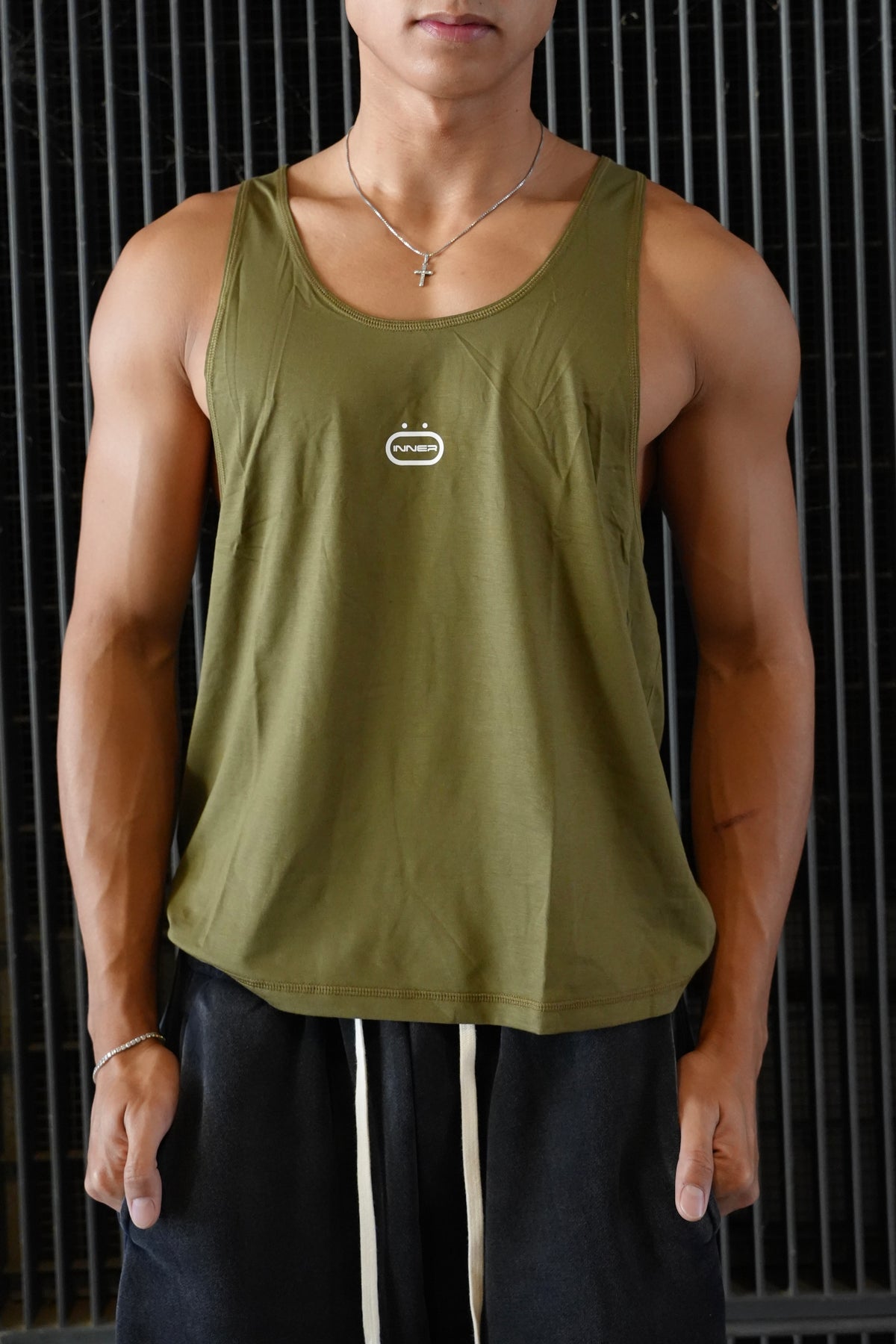 Anti-Leg Day Stringer in Olive Green