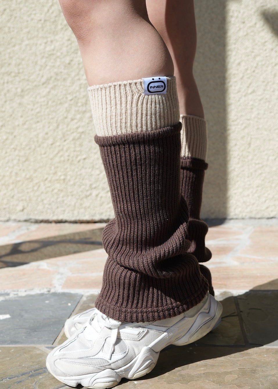 Two Toned Leg Warmer in Coffee Cream