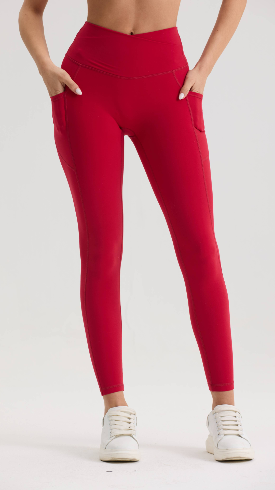 Bliss Cross Contour Leggings in Cherry Red