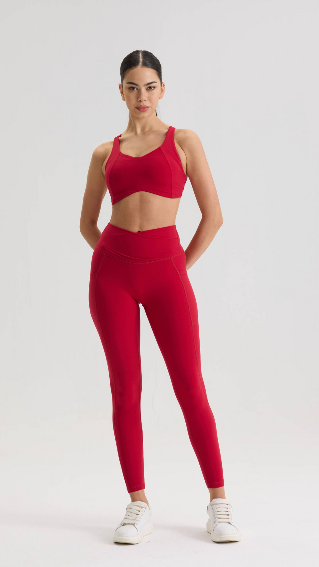 Bliss Cross Contour Leggings in Cherry Red