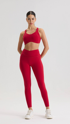 Bliss Cross Contour Leggings in Cherry Red