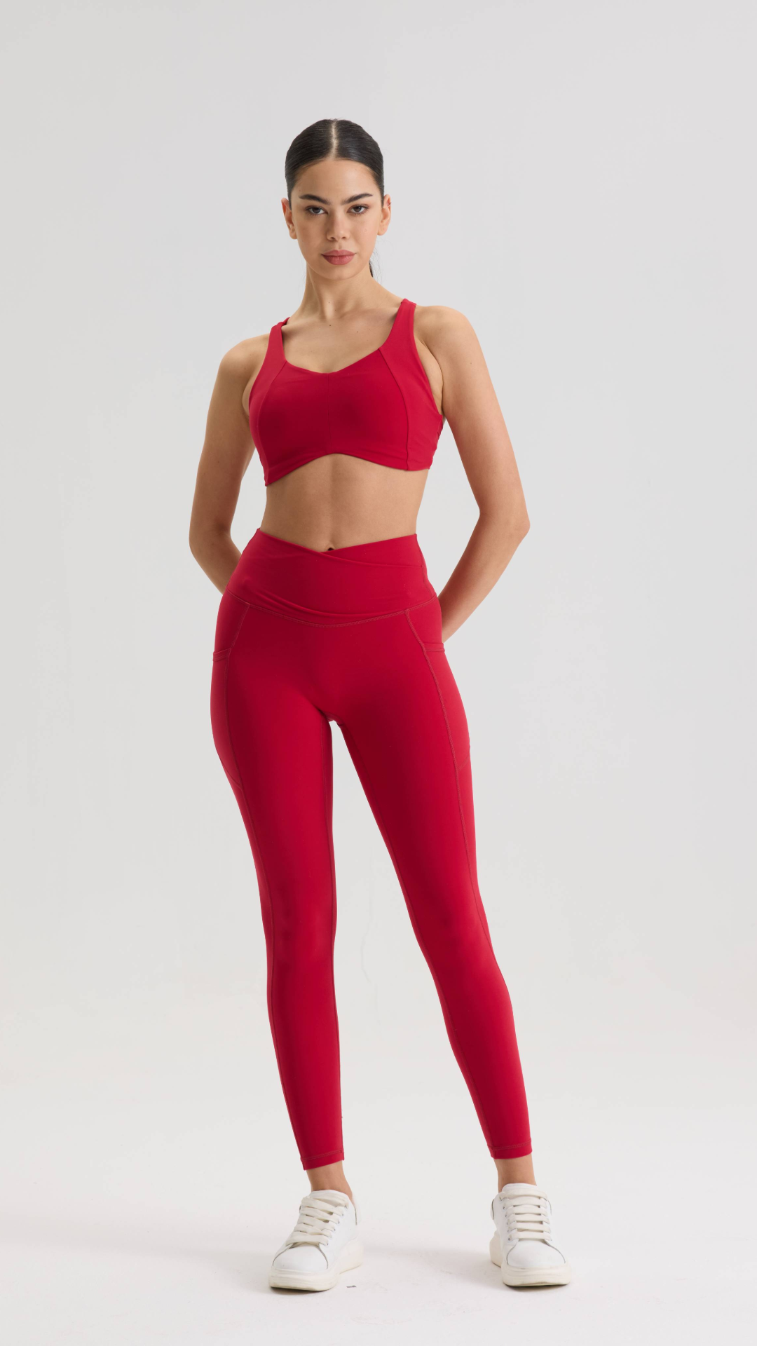 Bliss Cross Contour Leggings in Cherry Red