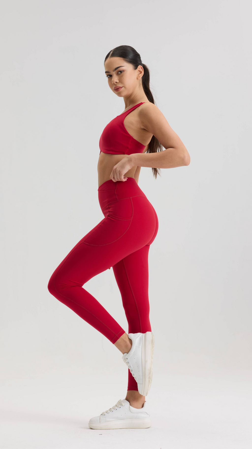 Bliss Cross Contour Leggings in Cherry Red