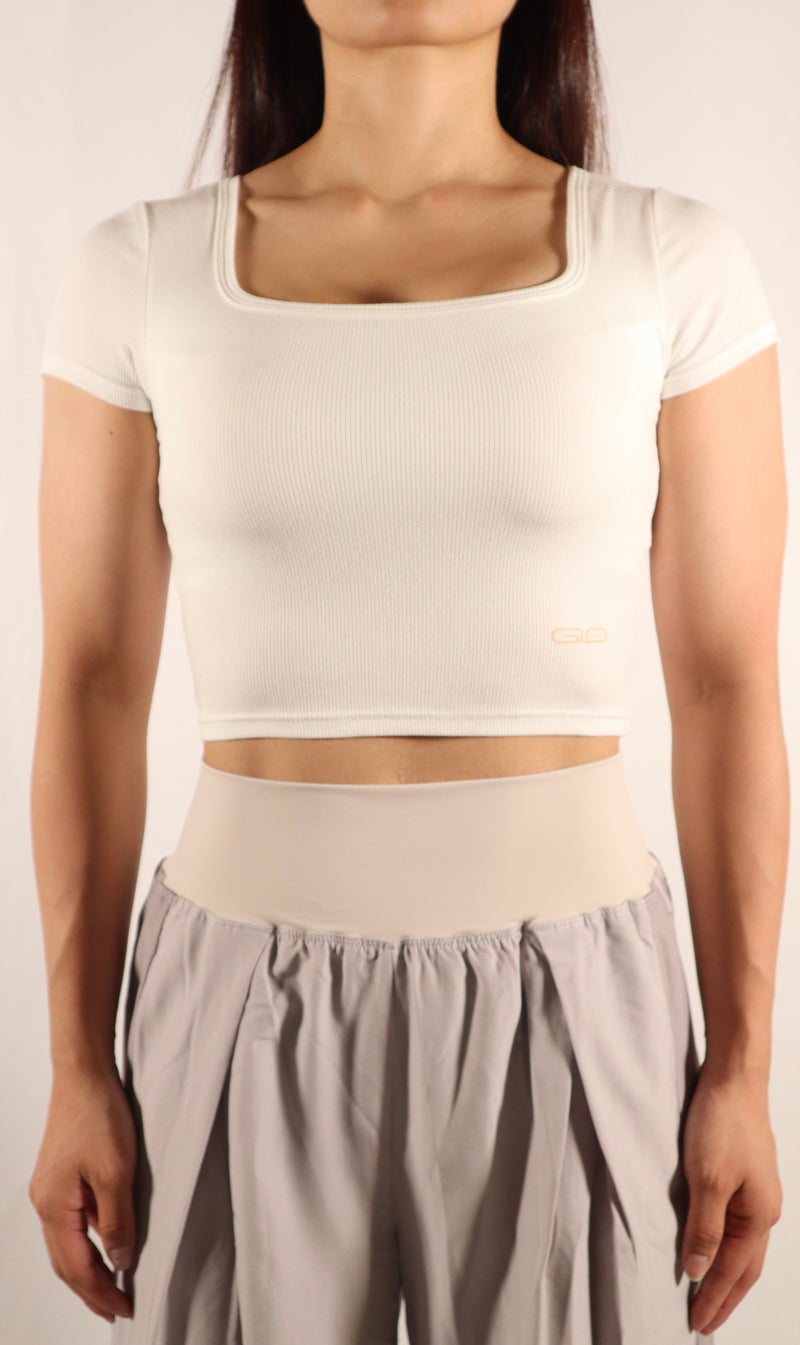 Square Neck Cropped Tee - White