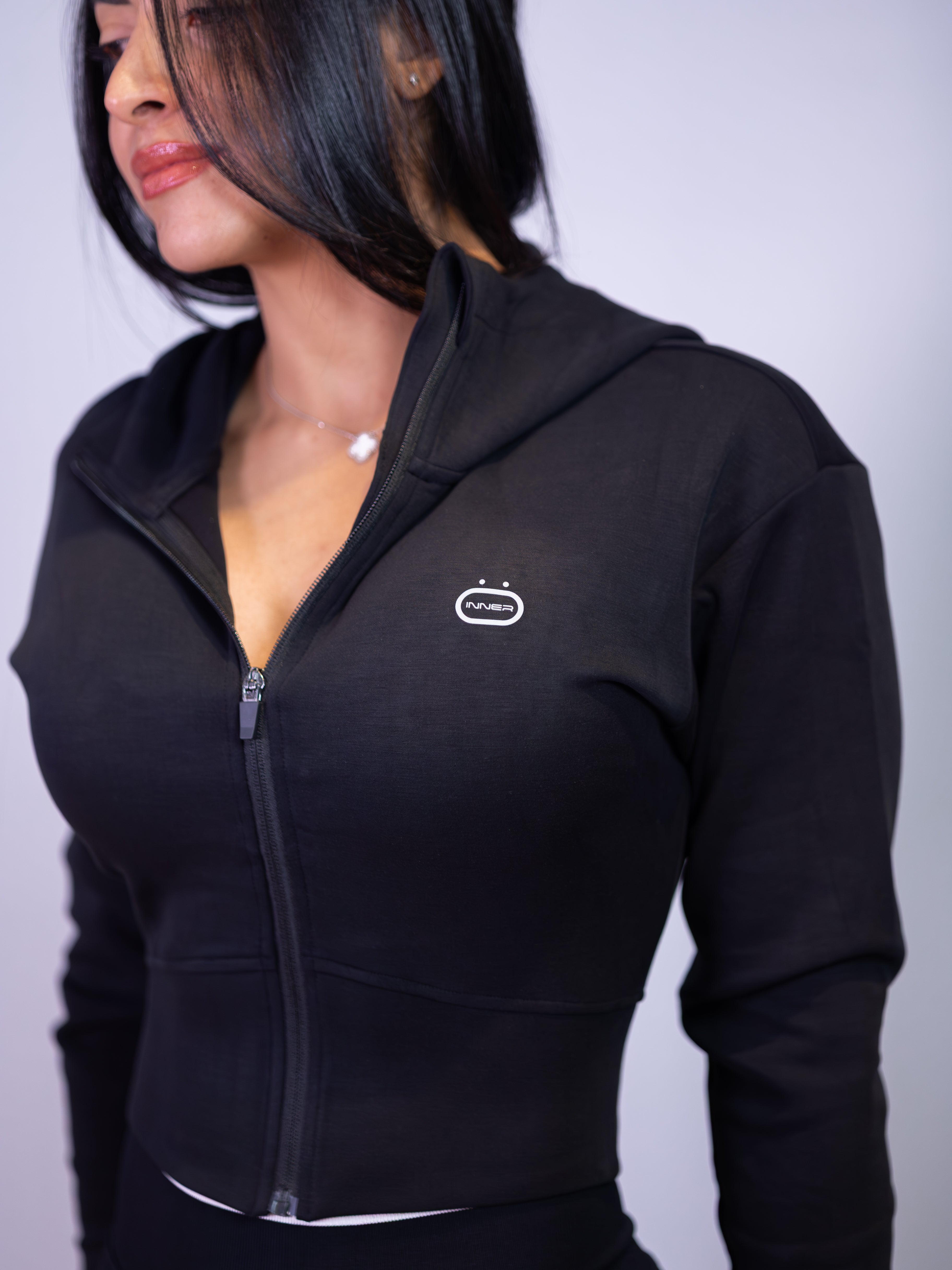 Cloud Cropped Zipped Jacket in Black