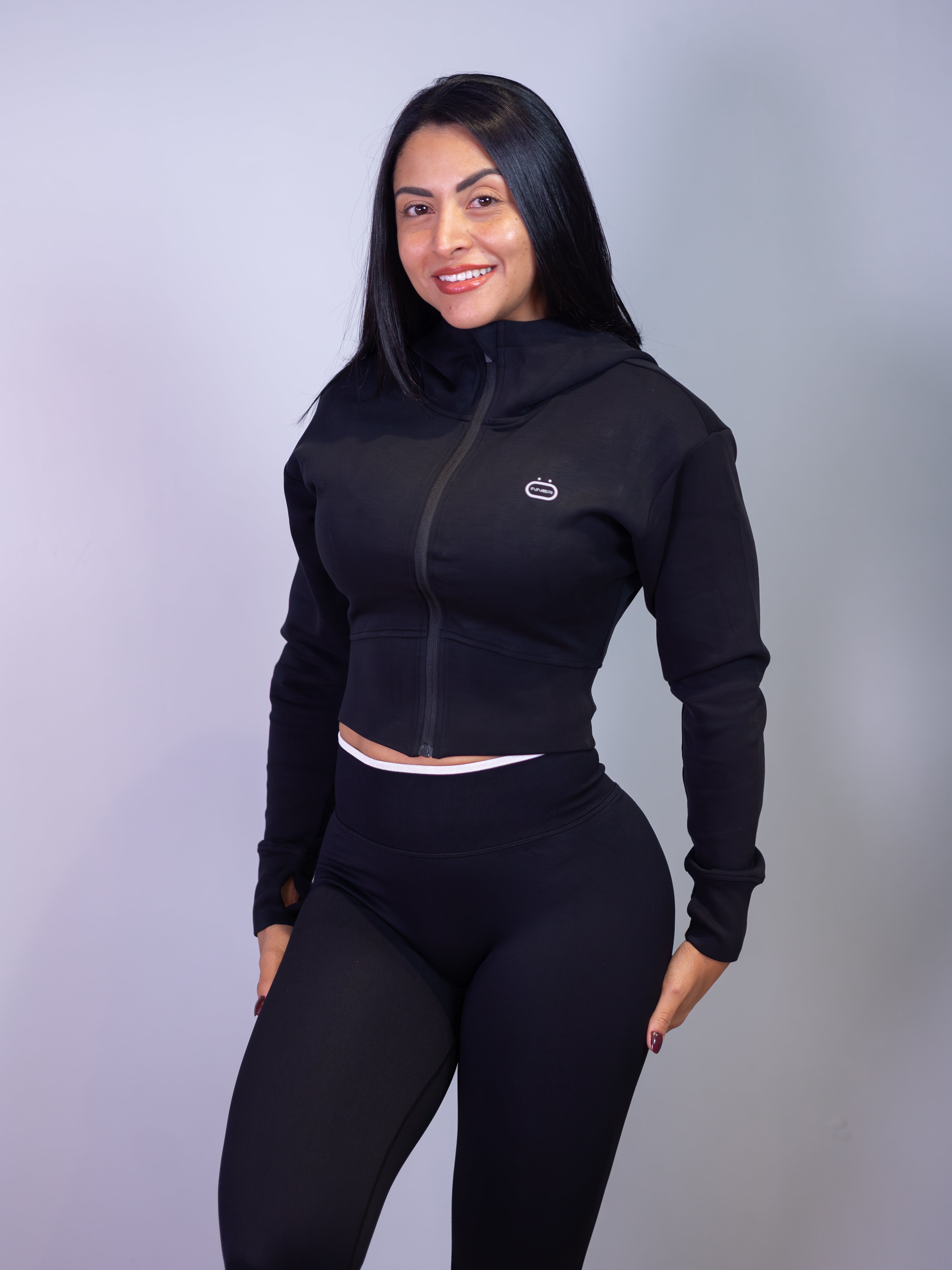 Cloud Cropped Zipped Jacket in Black