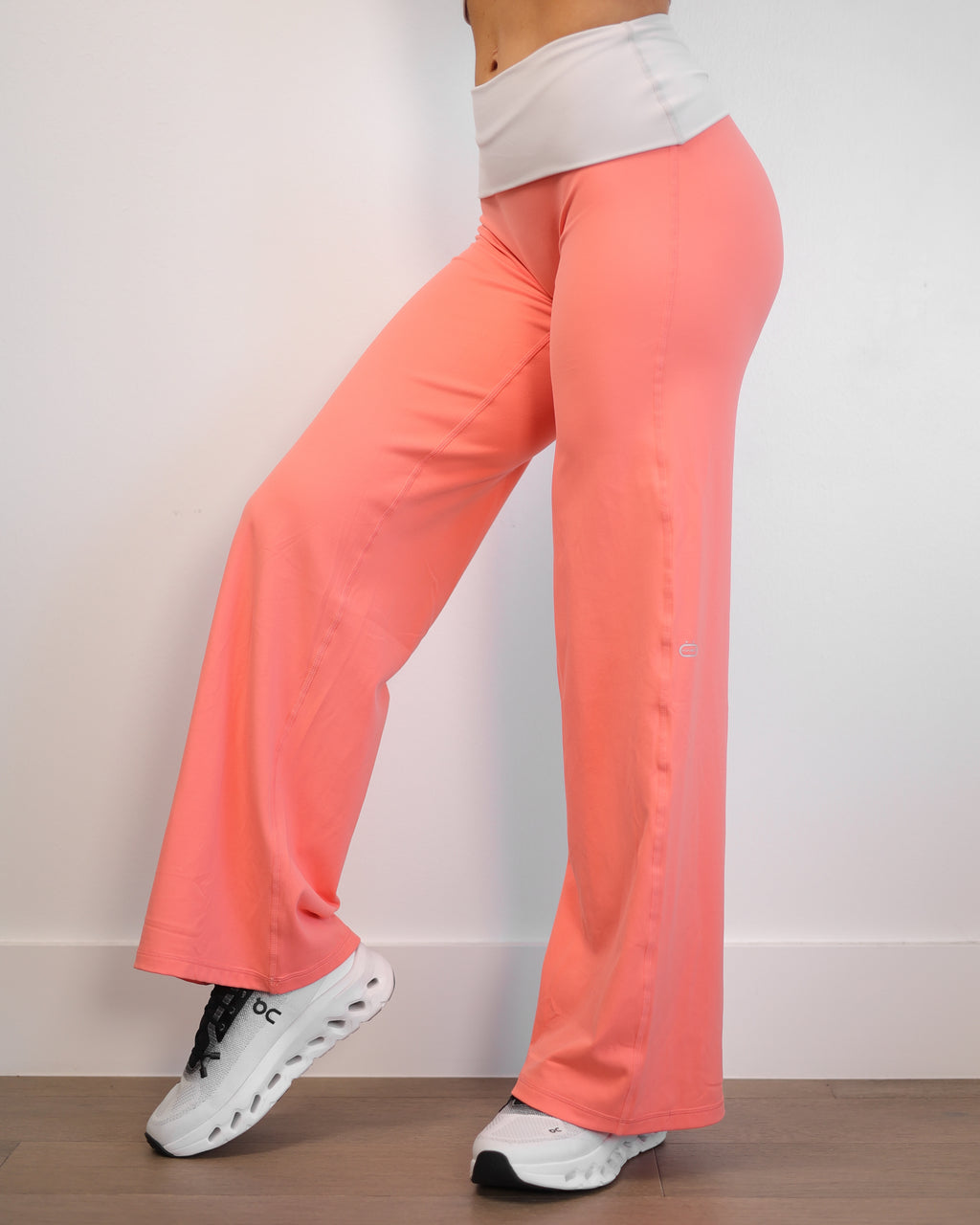 Foldover Wide Leg in Bright Orange with Almond White Waist Band