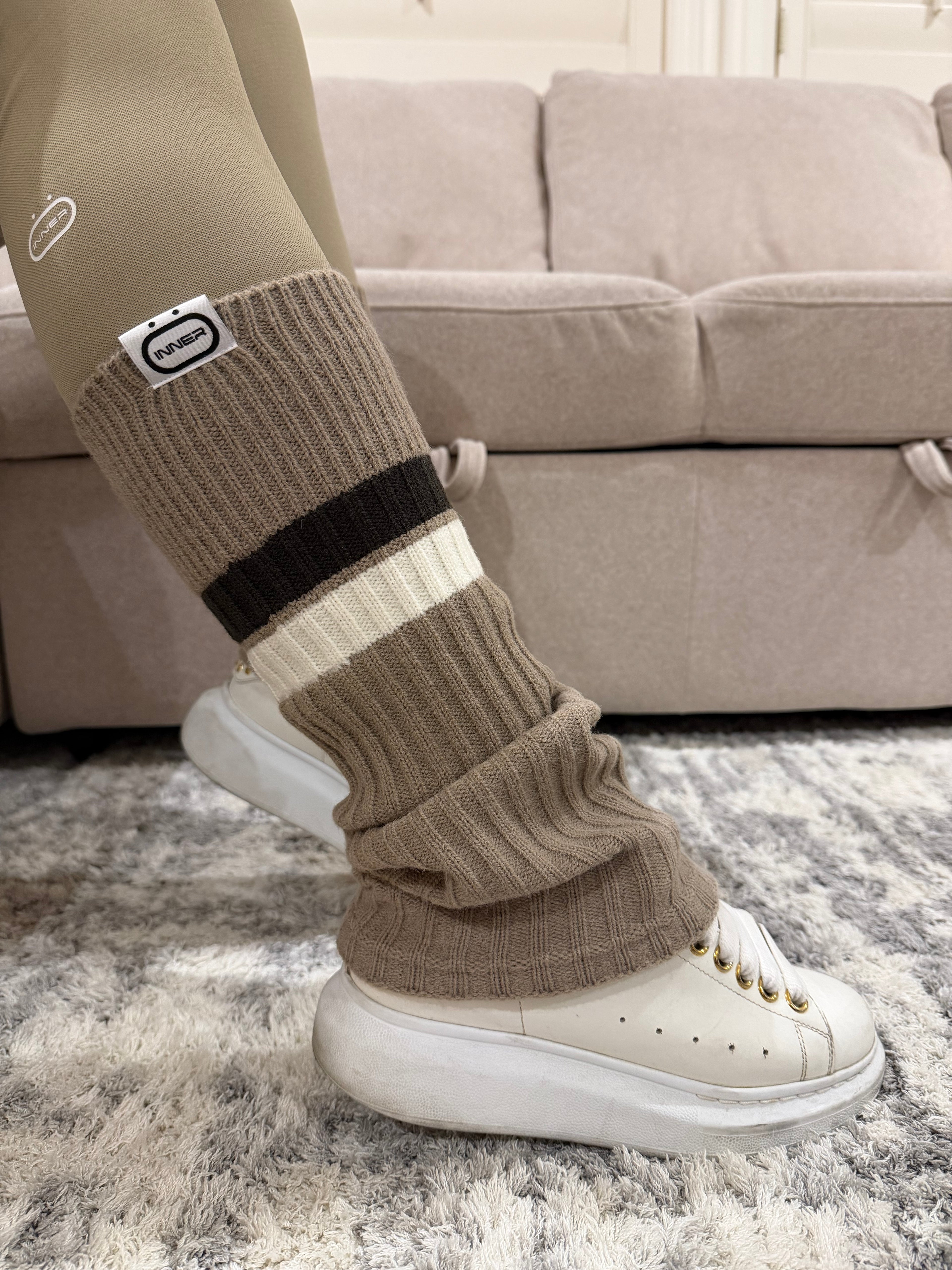 Refine Leg Warmer in Striped in Almond