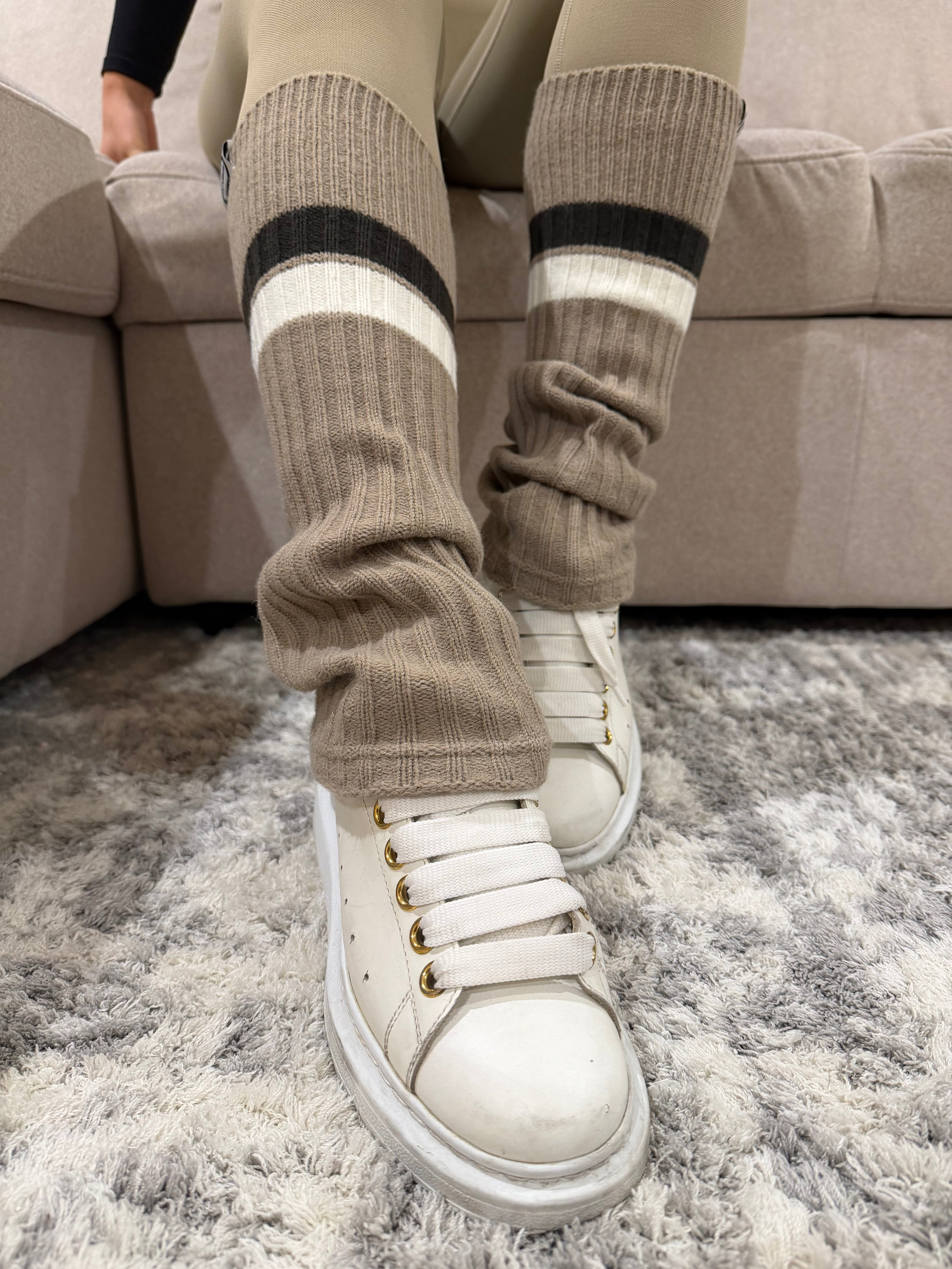 Refine Leg Warmer in Striped in Almond