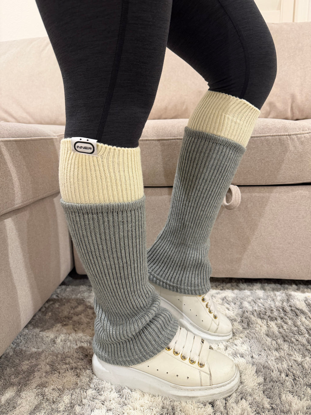 Refine Leg Warmer in Two Toned Vanilla Slate