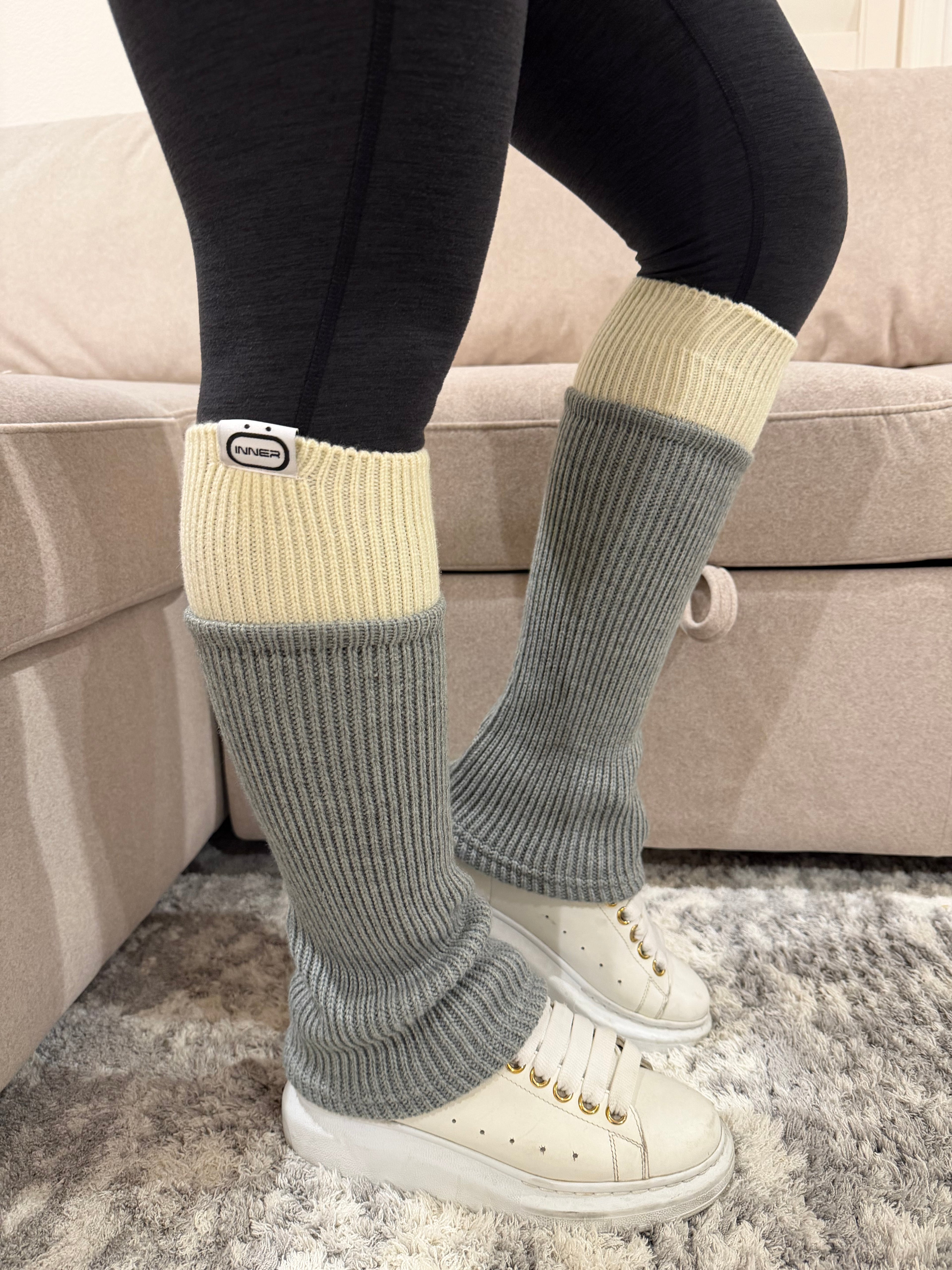 Refine Leg Warmer in Two Toned Vanilla Slate