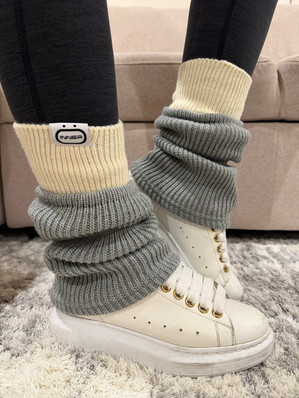 Refine Leg Warmer in Two Toned Vanilla Slate