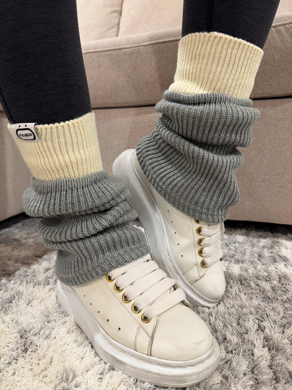 Refine Leg Warmer in Two Toned Vanilla Slate