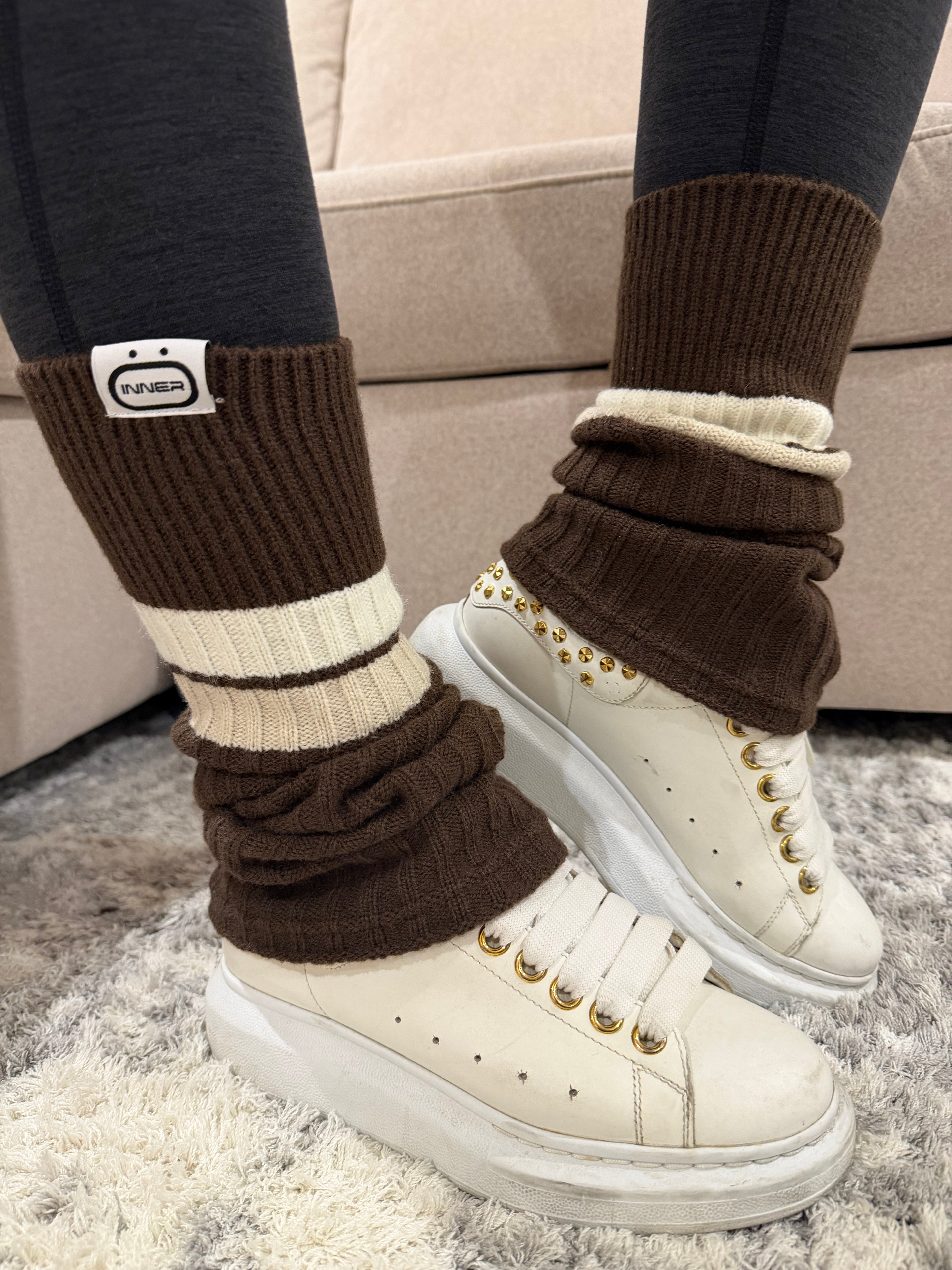 Refine Leg Warmer in Striped Brown Sugar