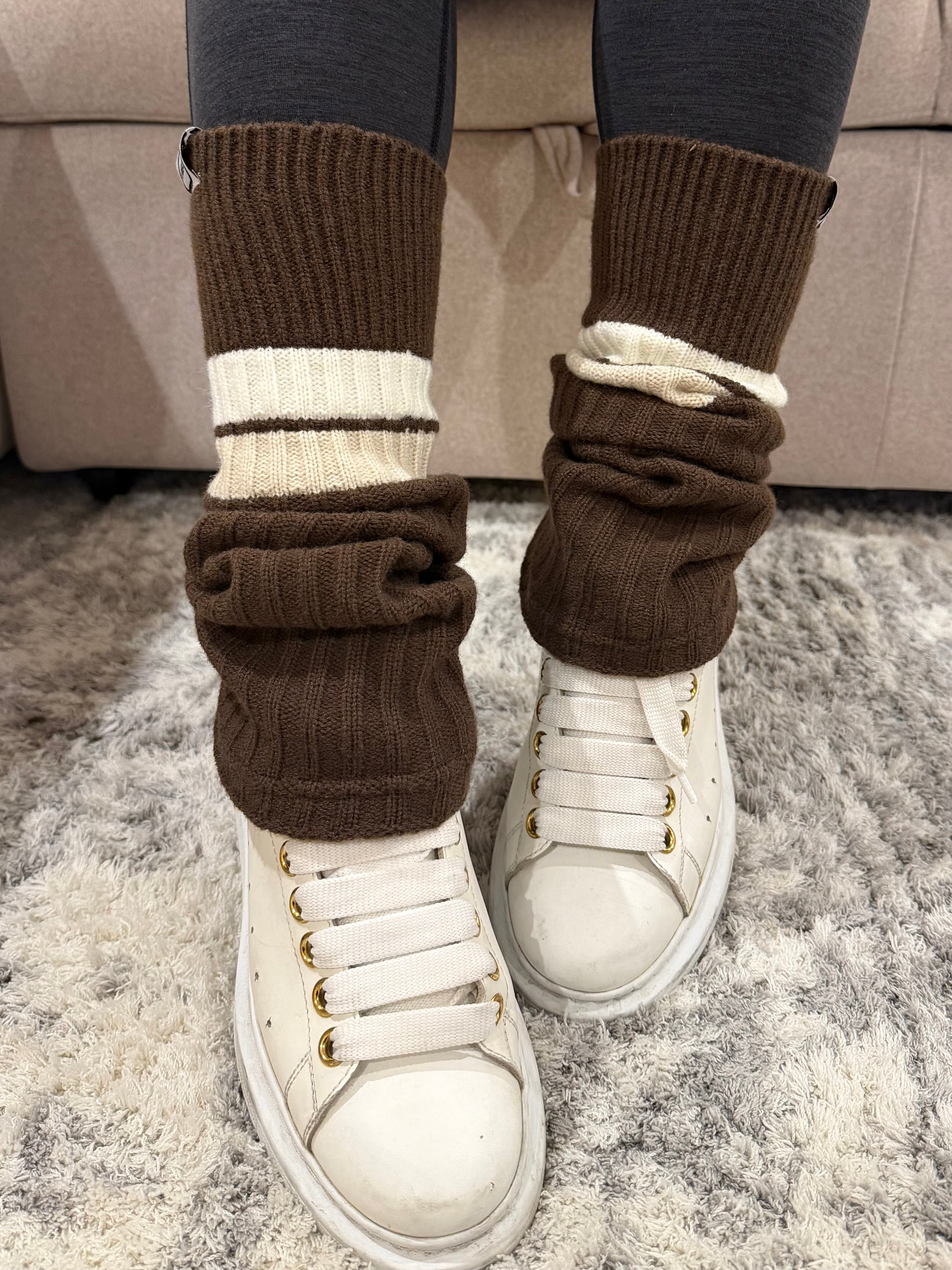 Refine Leg Warmer in Striped Brown Sugar