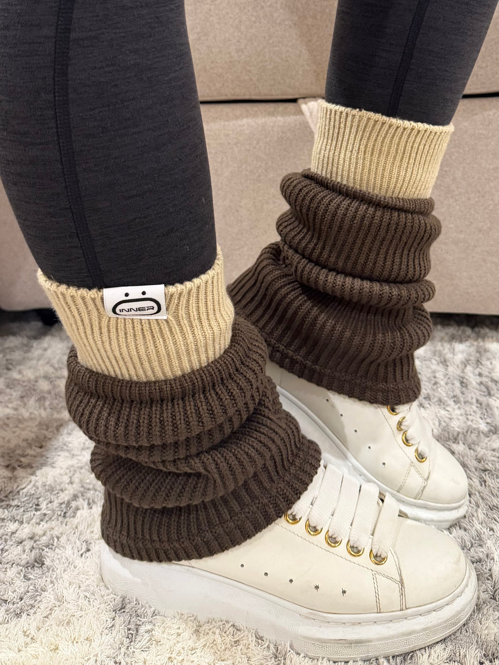 Refine Leg Warmer in Two Toned Oatmeal Coffee