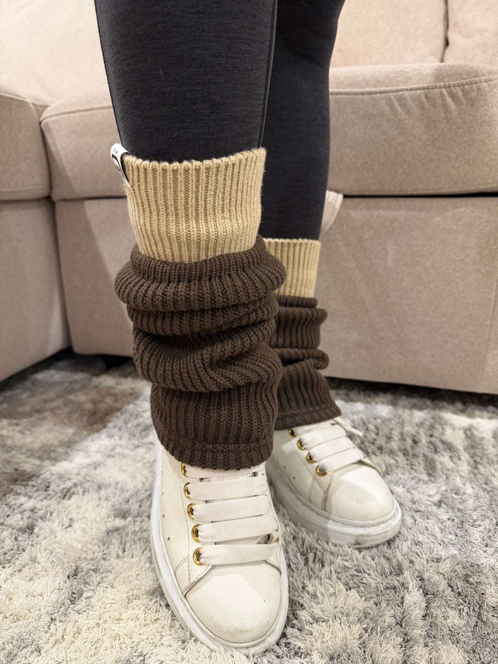 Refine Leg Warmer in Two Toned Oatmeal Coffee