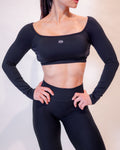 Open back Cropped Long-Sleeve in Solid Black